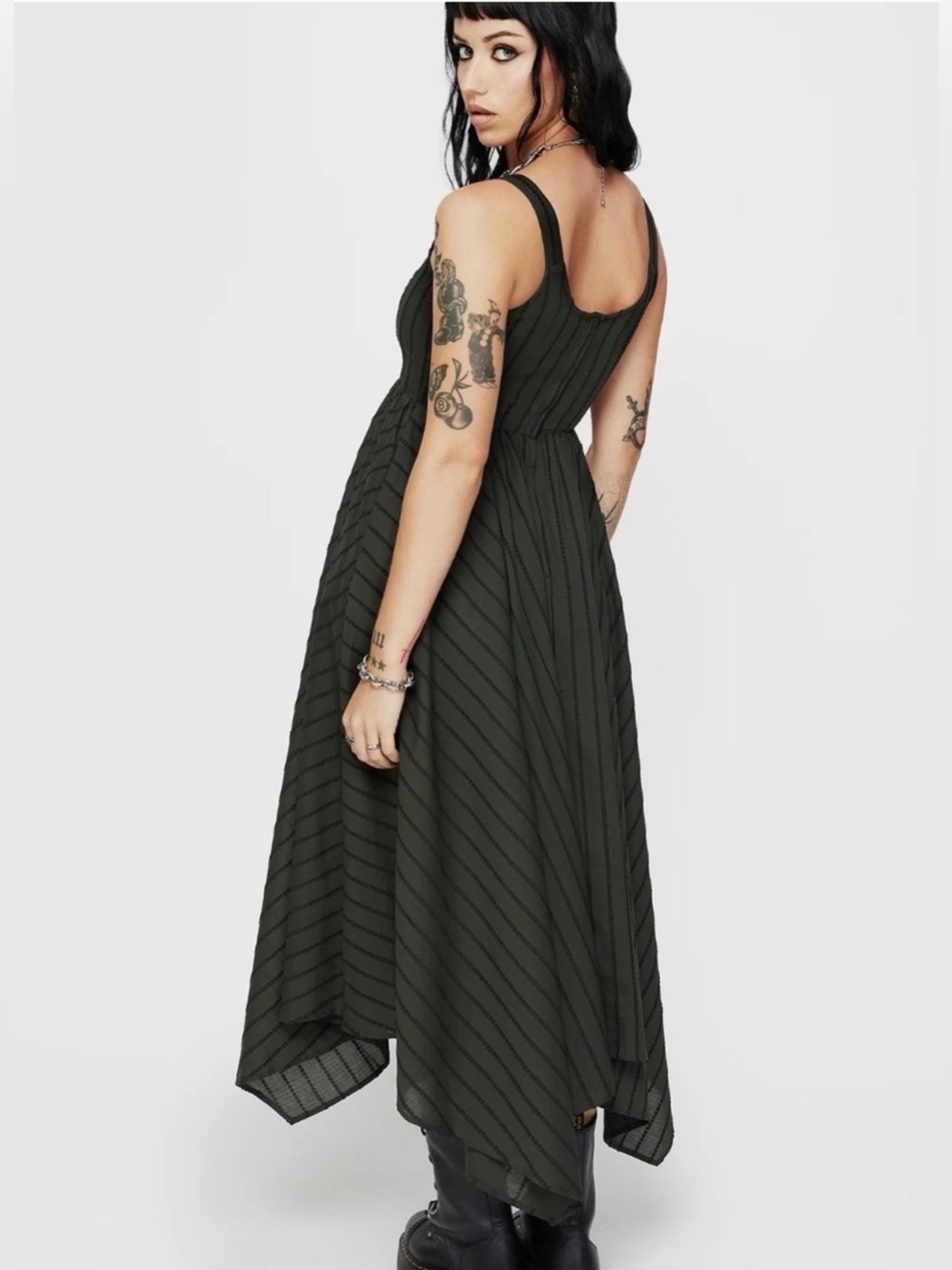 NWT Disturbia Blythe Cotton Handkerchief Hem Midaxi Dress - Dark Green size 6 US - Picture 2 of 6